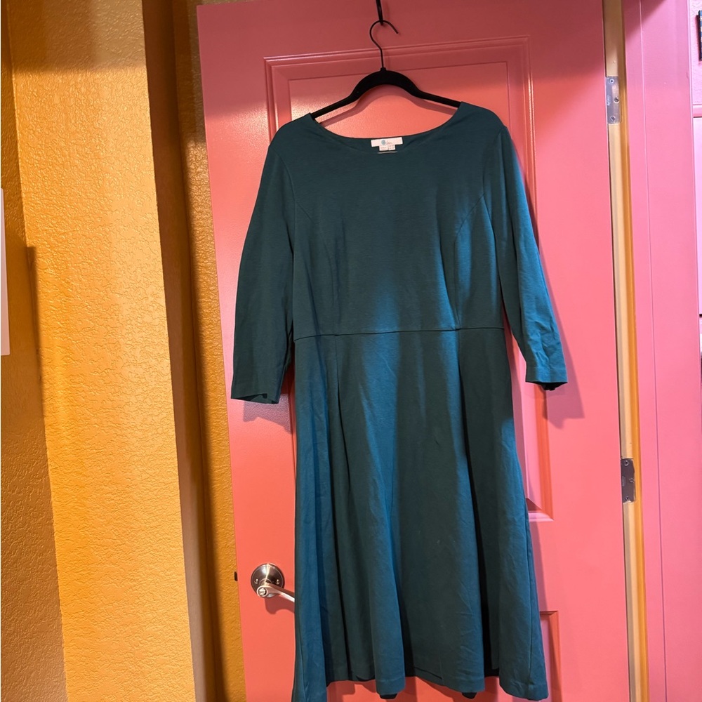 Boden Emerald Green A-Line Dress 3/4 Sleeve Crew Neck